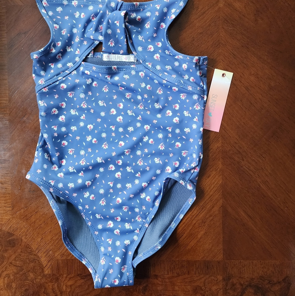 Sunset Sky Girls bathing suit with head band